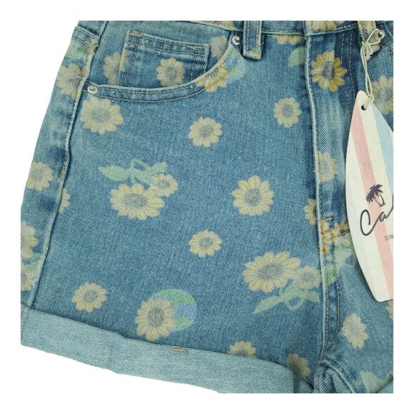 NWT Cali 1850 High Waisted Sunflower Denim Shorts Size 0 - Picture 6 of 8